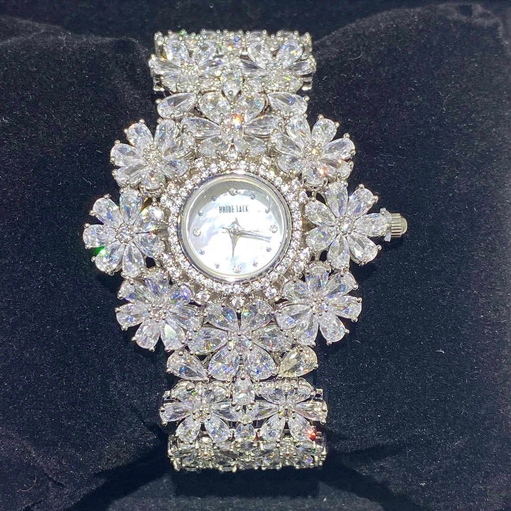 016011 Orologi di Lusso da Donna 189MM con Elementi in Zirconia Cubica, Orologio con Bracciale in Cristallo per Matrimoni e Feste, Set di Gioielli per Sposa