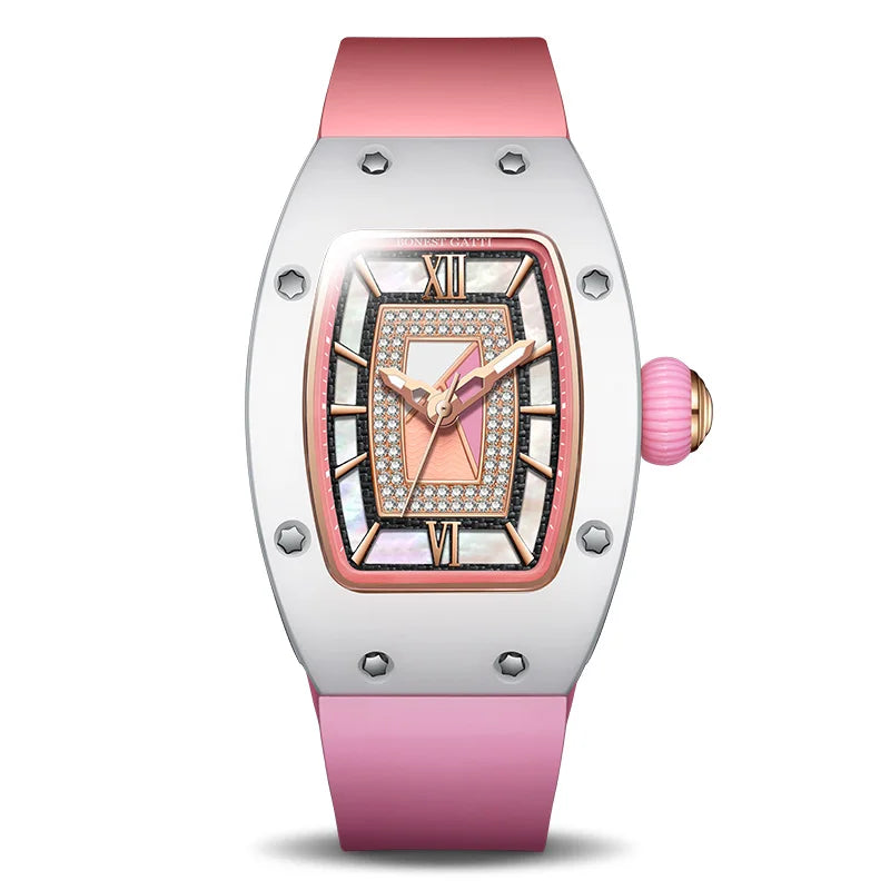 Orologio BONEST GATTI da Donna, Moda Lusso Leggero, Meccanico a Barile, Regalo di San Valentino per la Fidanzata, Serie Phantom con Scatola Orologio