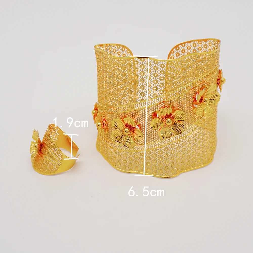 Bracciale color oro Dubai con anello per donna Bracciale con polsino a catena con ciondoli Bracciale indiano Arabo Francia Regali di gioielli da sposa