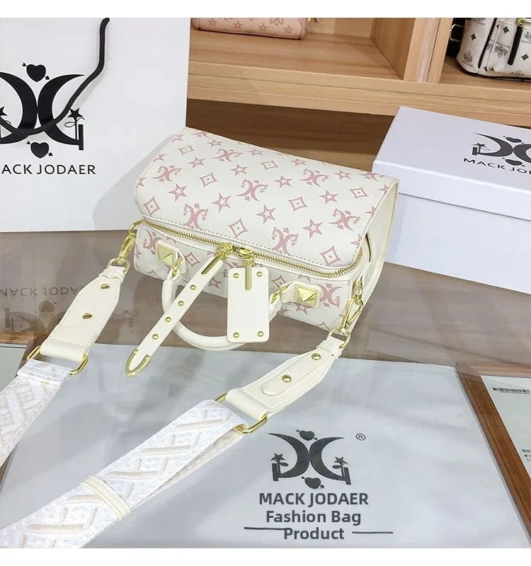 Borsa Boston Chic Urbana alla Moda per Donna, Nuovo Stile 2025, Borsa a Tracolla con Motivi Floreali in Rilievo, Fodera in Poliestere