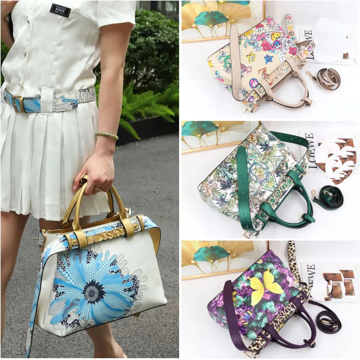 Borsa da Donna con Stampa Floreale, Grande Capacità, Lussuosa Borsa a Mano, Elegante Borsa a Tracolla, Accessorio Quotidiano per Outfit Femminili