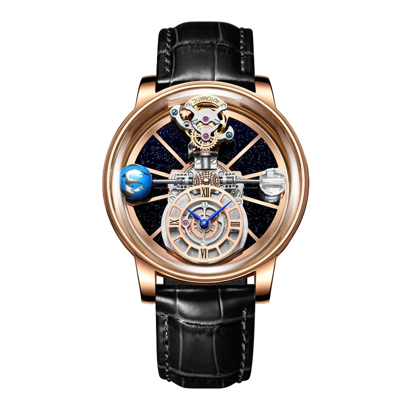 2024 HAEMMER Astronomia Orologio da uomo Custodia trasparente Design Orologio al quarzo in pelle da uomo Regolazione del tempo Jacob Relogio Impermeabile