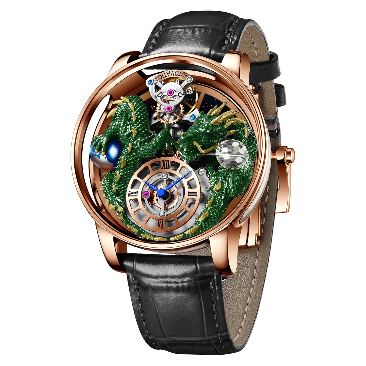 2024 PINDUCelestial Series orologio da uomo Traditionnelle Artisanat Dragon orologio al quarzo specchio curvo orologio dal Design completamente trasparente
