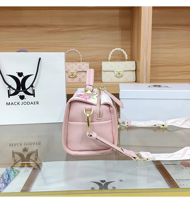 Borsa Boston Chic Urbana alla Moda per Donna, Nuovo Stile 2025, Borsa a Tracolla con Motivi Floreali in Rilievo, Fodera in Poliestere