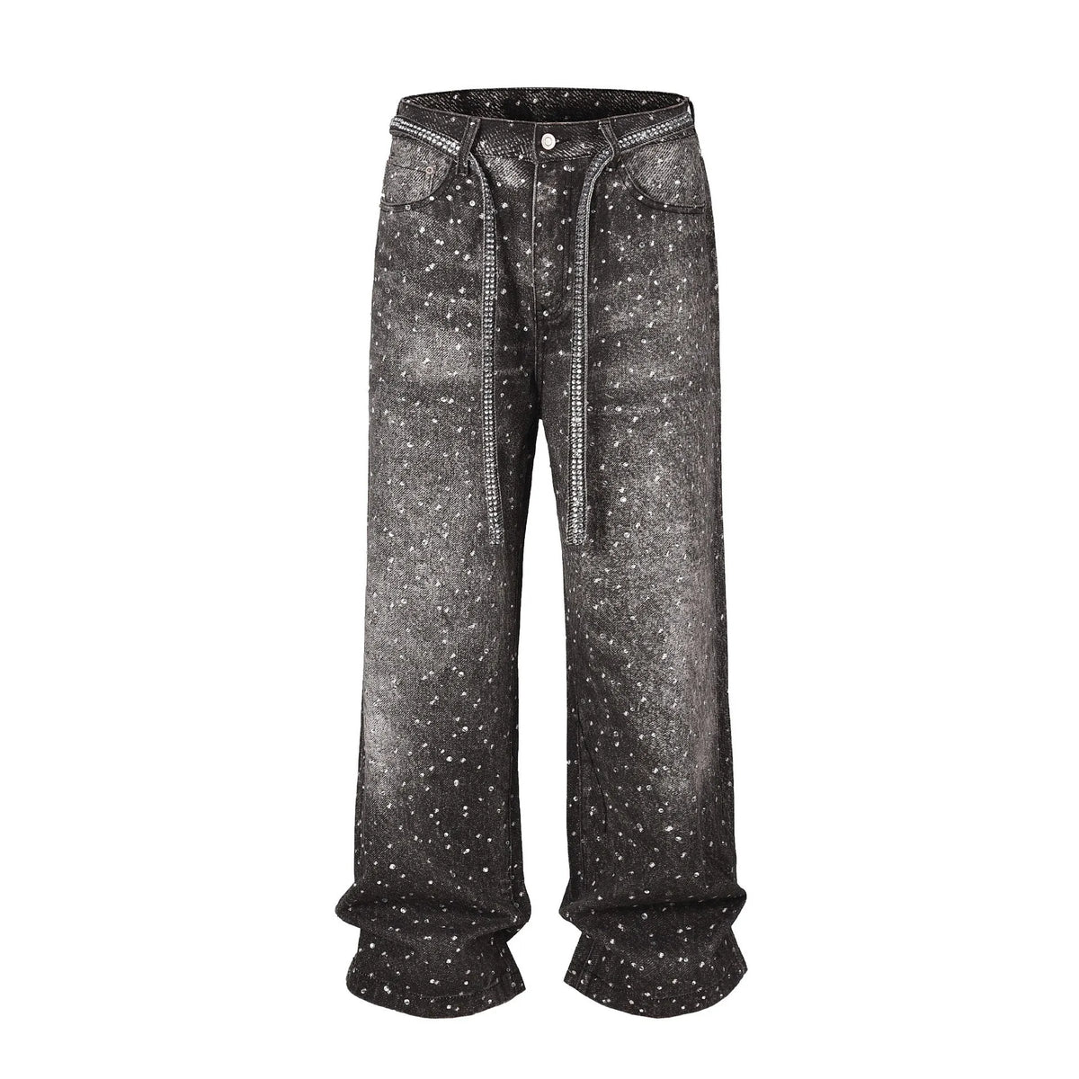 Jeans da Donna a Vita Alta con Strass, Gamba Larga, Lavaggio Chiaro, Pantaloni in Denim Scintillanti a Gamba Dritta