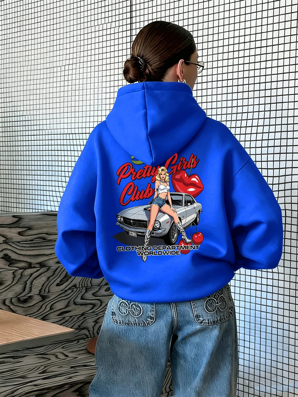 Felpe con Cappuccio Stampate Pretty Girls Club, Pullover Caldi in Pile Sportivi da Jogging per Donne, Felpe Invernali Larghe, Abbigliamento Casual con Tasche