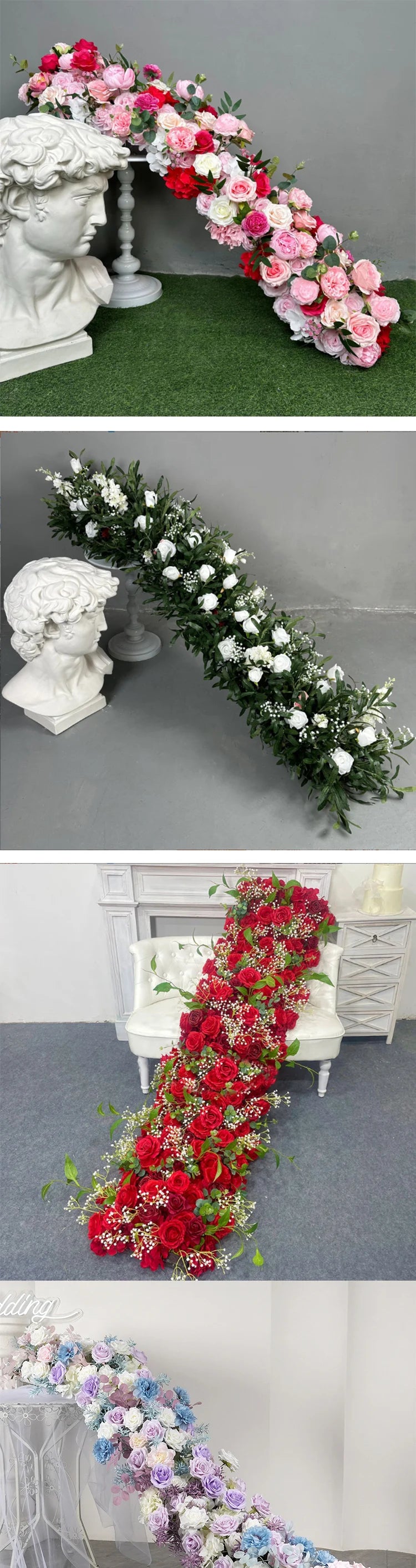 5D Luxury Artificial Flowers Wedding Decoration Table Long Runner Flower Row Floral Backdrop Arrangement Wall Arch Decor Props