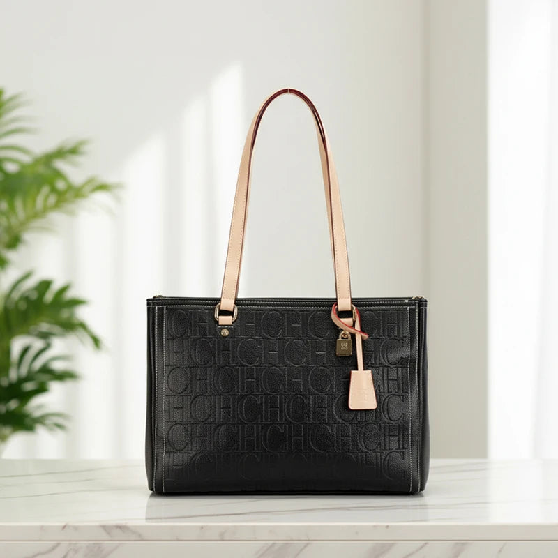 Borsa Tote da Donna CH Antiurto con Manico a Contrasto, Chiusura con Cerniera e Charm, per Lavoro, Vacanze, Shopping e Pendolarismo