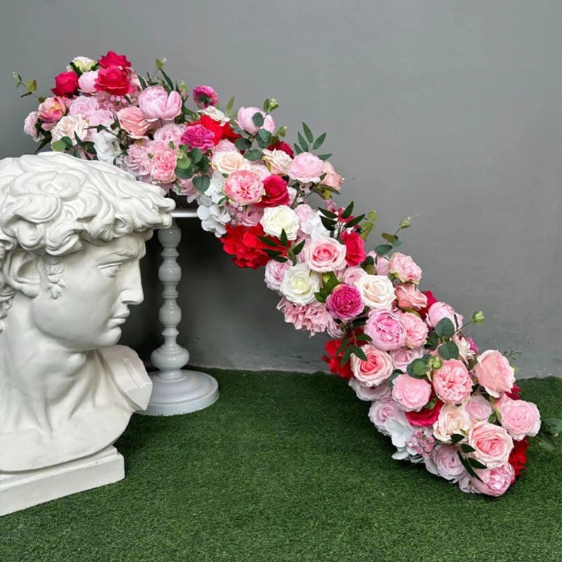 5D Luxury Artificial Flowers Wedding Decoration Table Long Runner Flower Row Floral Backdrop Arrangement Wall Arch Decor Props