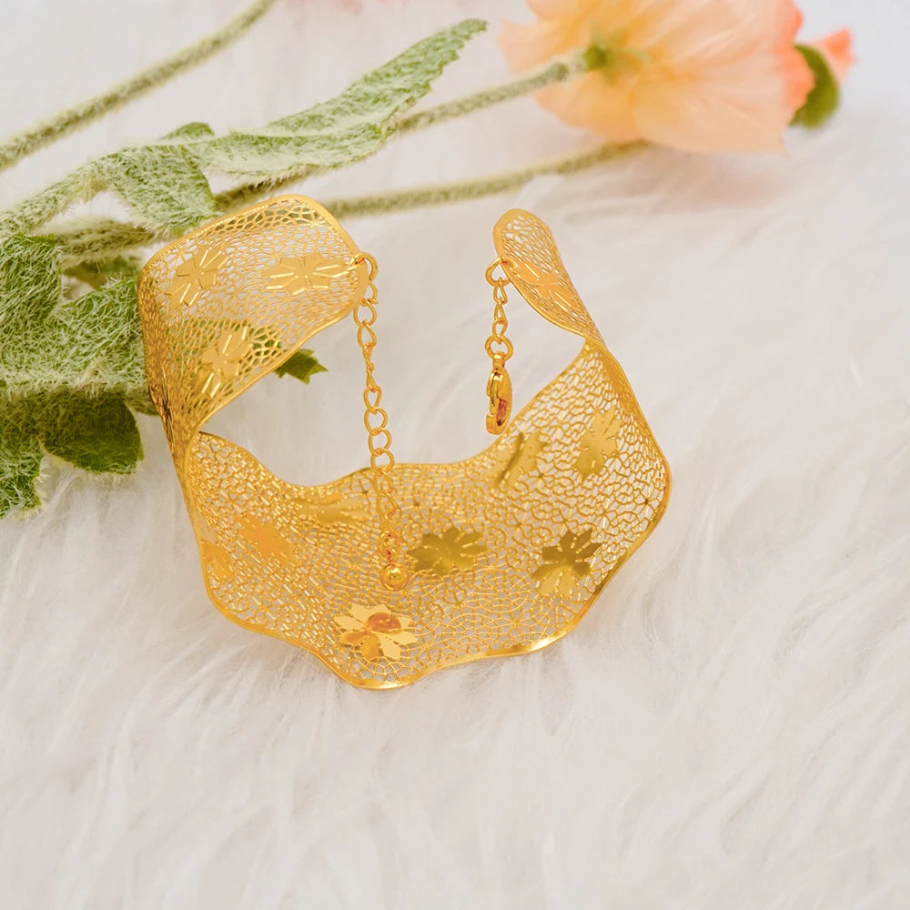 Bracciale color oro Dubai con anello per donna Bracciale con polsino a catena con ciondoli Bracciale indiano Arabo Francia Regali di gioielli da sposa
