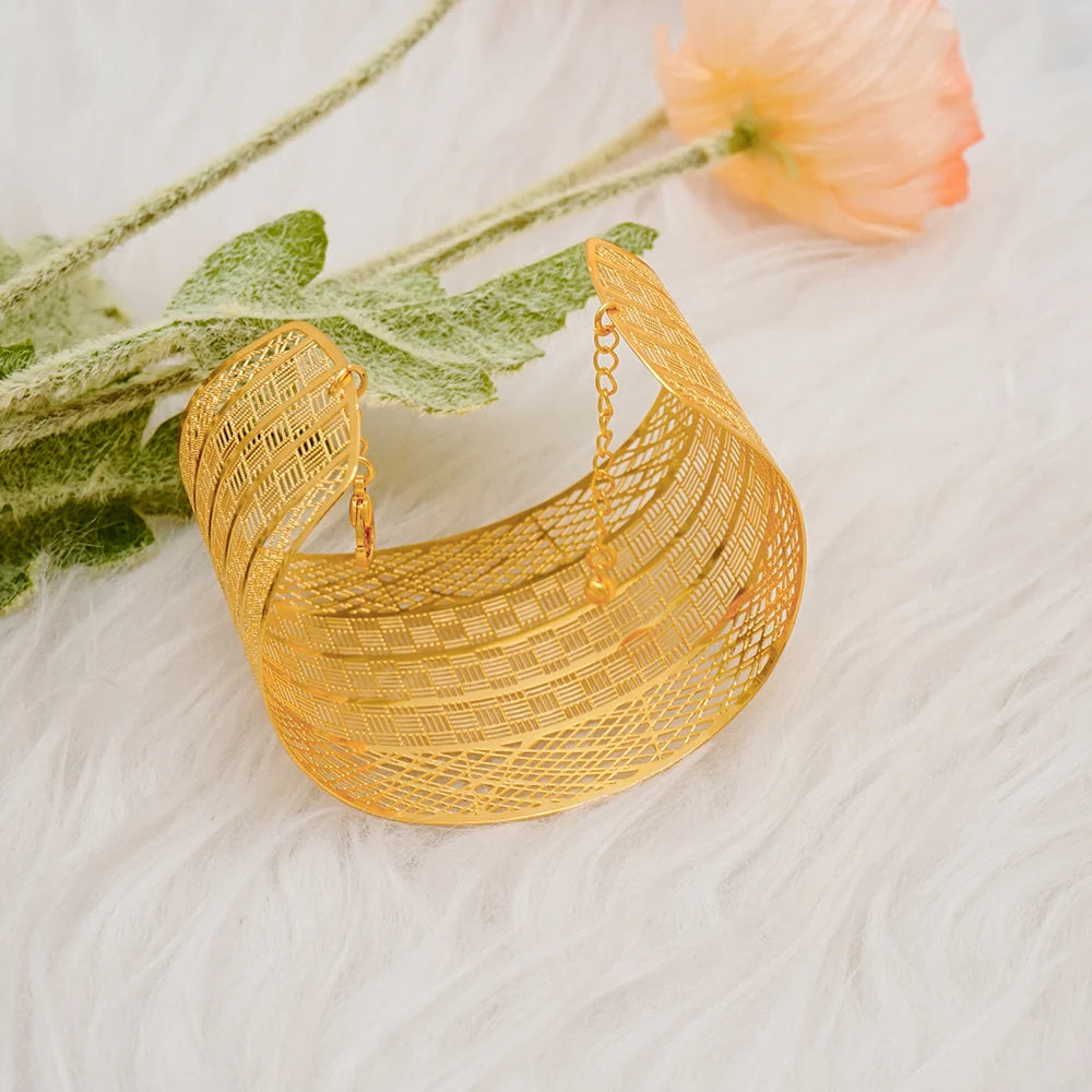 Bracciale color oro Dubai con anello per donna Bracciale con polsino a catena con ciondoli Bracciale indiano Arabo Francia Regali di gioielli da sposa