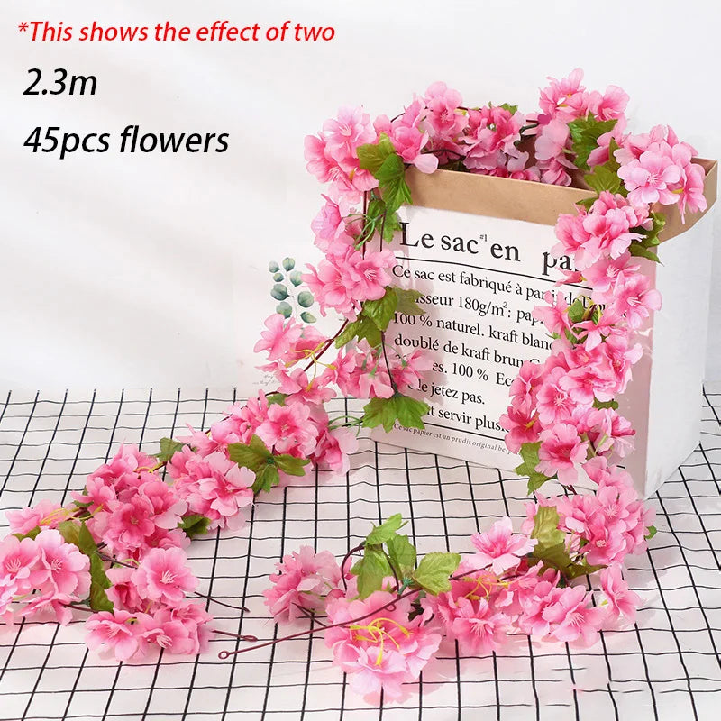 Guirnalda de flores artificiales de sakura rosa, guirnalda de flores de cerezo, decoración de arco de jardín, guirnalda de flores falsas para decoración de bodas, fiestas en casa