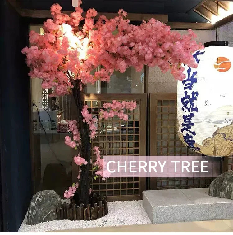Romantic Simulation cherry tree double layer blooming cherry large plant cafe hotel shopping mall floor Decor props fake tree