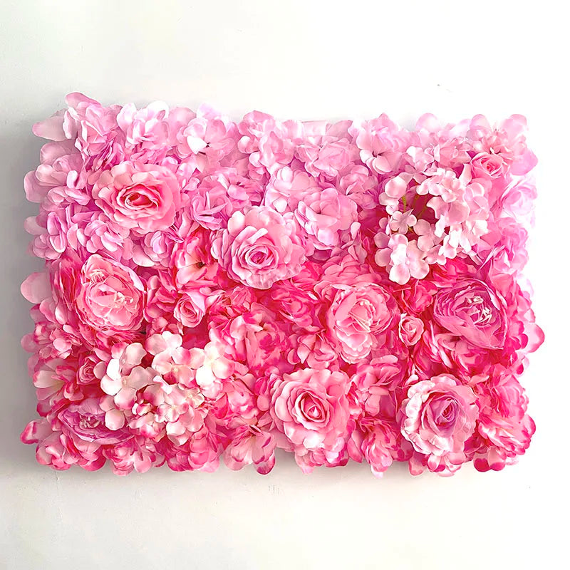 Flores de pared de fondo de seda rosa, decoración de boda, panel de pared de flores artificiales personalizado para telones de fondo de decoración del hogar, baby shower