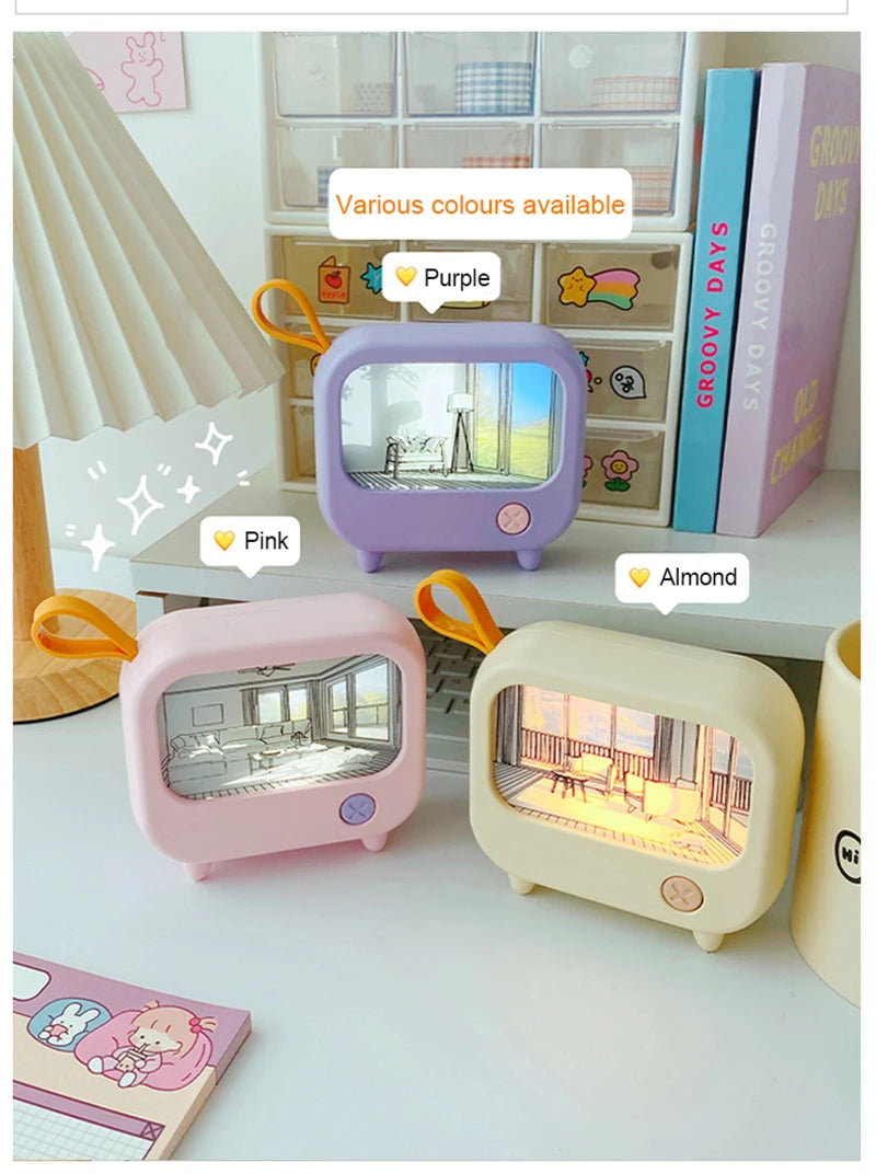 TV Painting Night Light Led Cute Child Learning Table Lamp Room Home Decoration Atmosphere Lighting Mini Desktop Birthday Gift