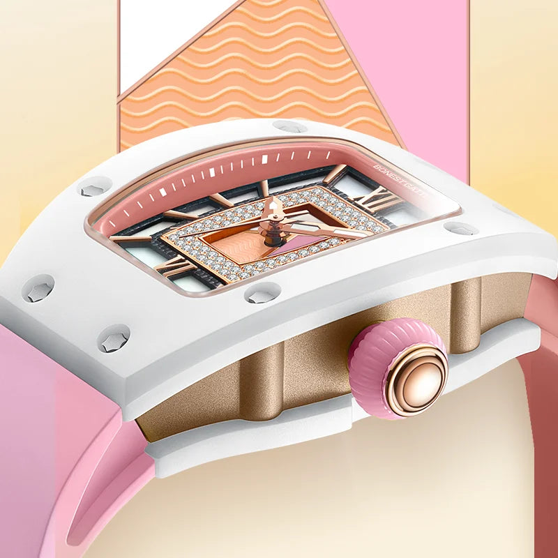 Orologio BONEST GATTI da Donna, Moda Lusso Leggero, Meccanico a Barile, Regalo di San Valentino per la Fidanzata, Serie Phantom con Scatola Orologio