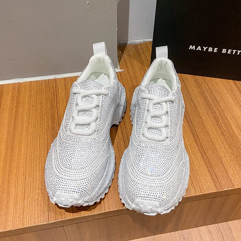 Nuove Scarpe Sportive Casual da Donna con Suola Spessa e Decorazioni in Diamanti, Design Elegante e alla Moda