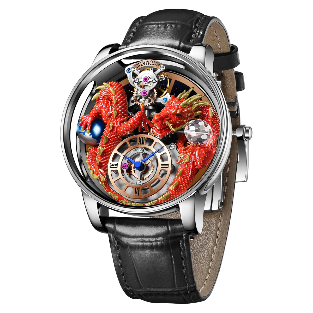 2024 PINDUCelestial Series orologio da uomo Traditionnelle Artisanat Dragon orologio al quarzo specchio curvo orologio dal Design completamente trasparente