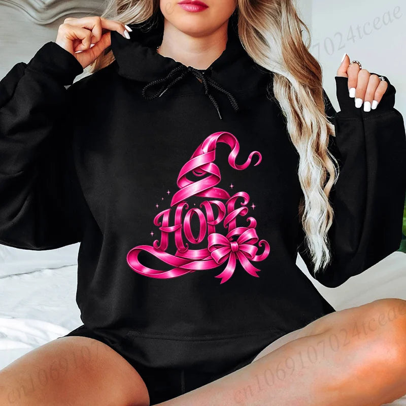Felpe con cappuccio da donna per l'autunno, nuove felpe rosa con cappello da strega, tema Cancro al Seno, stile High Street, top da uomo, taglie forti, pullover con cappuccio.