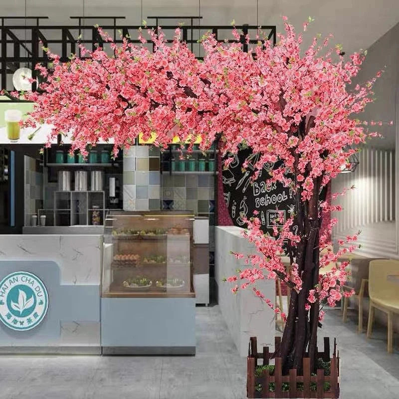 Romantic Simulation cherry tree double layer blooming cherry large plant cafe hotel shopping mall floor Decor props fake tree
