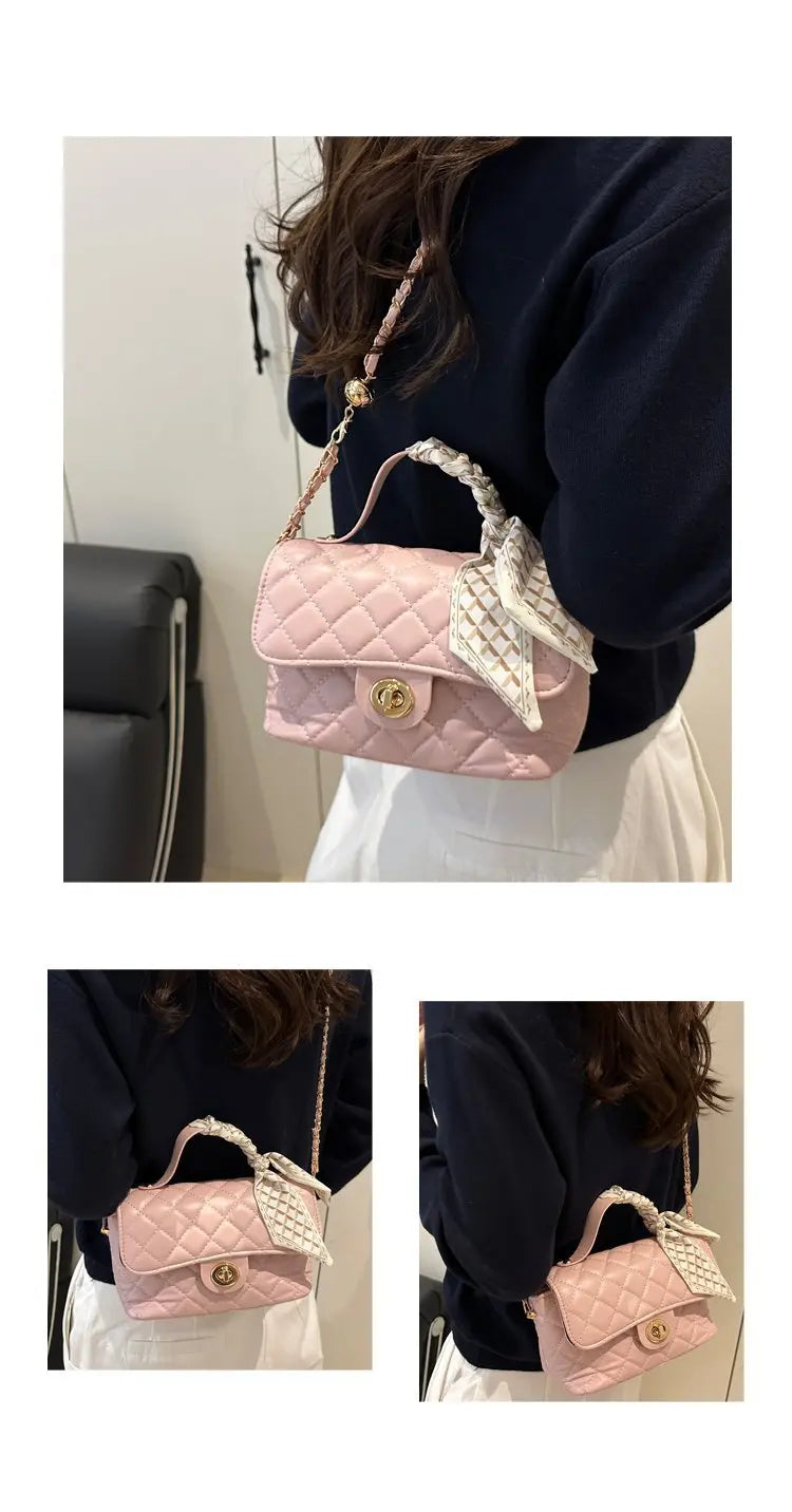 Borsa a tracolla estiva da donna, piccola e quadrata, stile elegante, nuova collezione 2026, di alta gamma, con catena e motivo a griglia