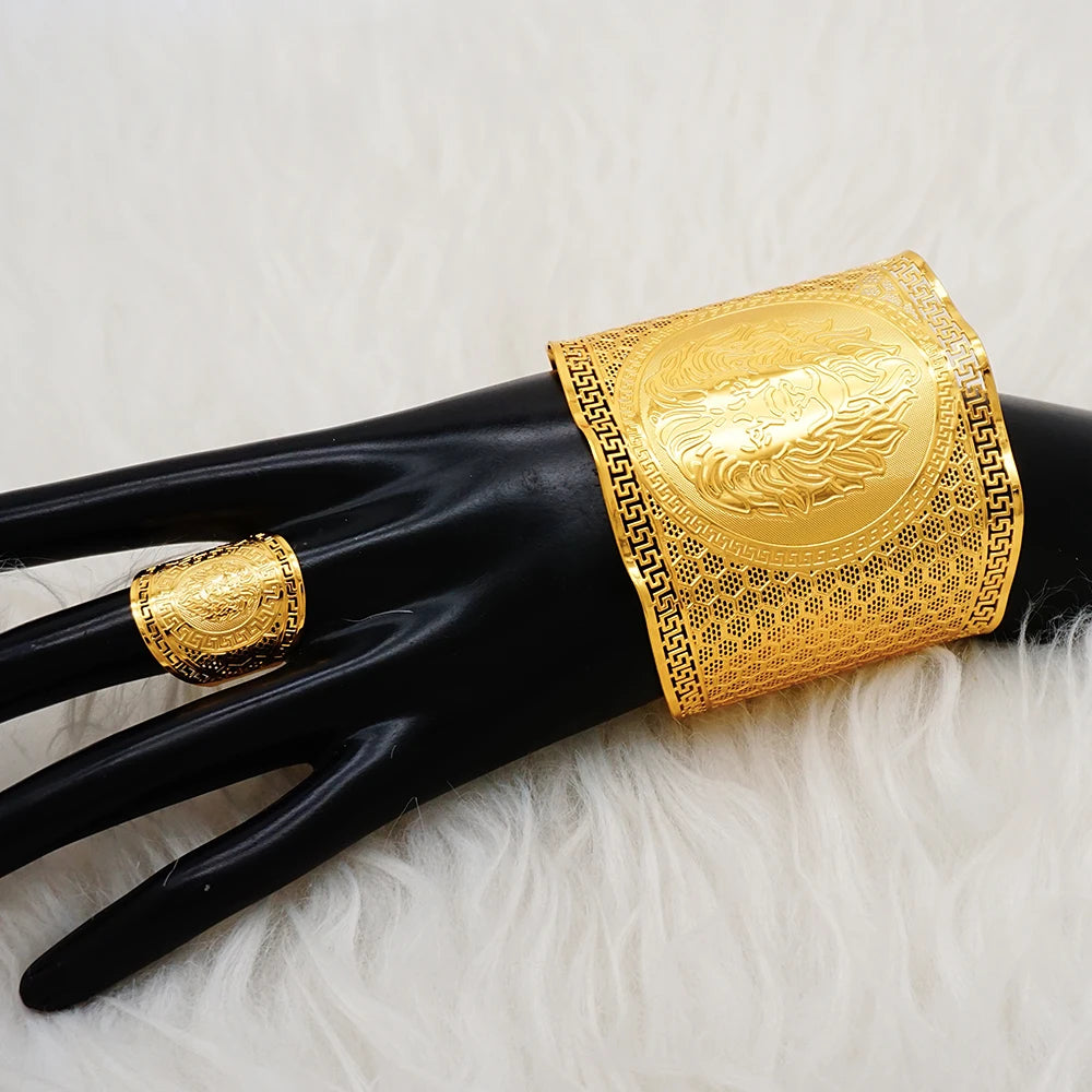 Bracciale color oro Dubai con anello per donna Bracciale con polsino a catena con ciondoli Bracciale indiano Arabo Francia Regali di gioielli da sposa