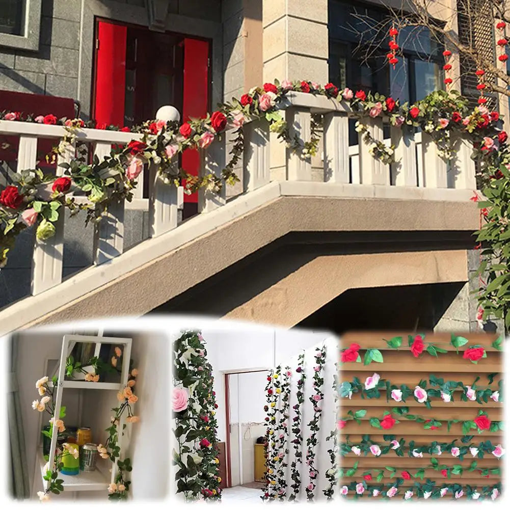 230cm Artificial Flowers Plants Rose Christmas Garland for Wedding Home indoor Outdoor Wall Decoration Garden Diy Birthday Party