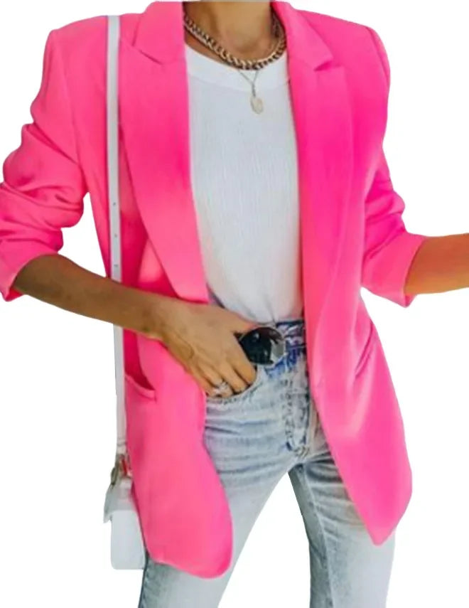 Giacca da Donna Elegante Monocolore a Maniche Lunghe con Colletto Rovesciato, Nuova Collezione Autunno Inverno, Stile Cross-Border