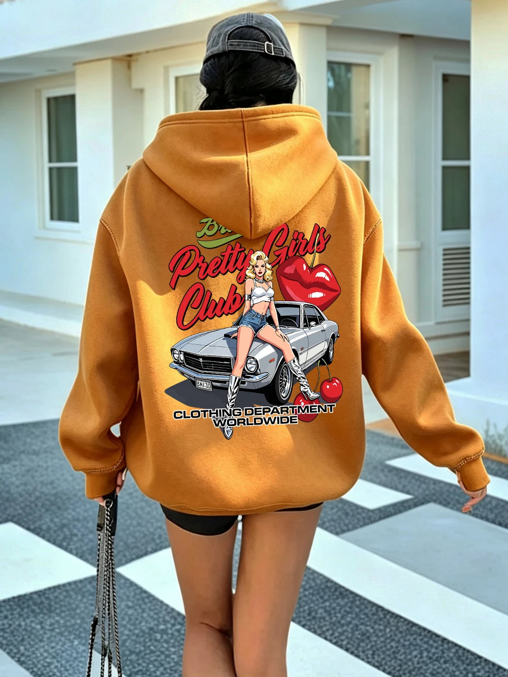 Felpe con Cappuccio Stampate Pretty Girls Club, Pullover Caldi in Pile Sportivi da Jogging per Donne, Felpe Invernali Larghe, Abbigliamento Casual con Tasche