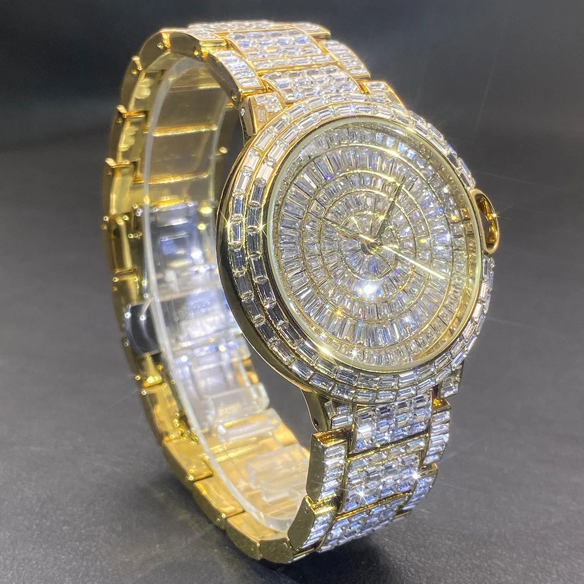 PLADEN Orologio di Lusso Quadrato con Diamanti Incastonati, Cinturino in Acciaio Lucido e Confezione Regalo, Impermeabile, Orologio da Uomo Stile Hip-Hop
