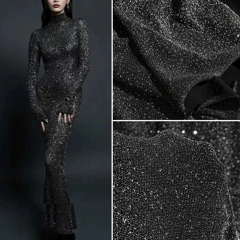 Tessuto Elasticizzato Vintage con Paillettes, Morbido e Delicato sulla Pelle, per Abiti da Sera e da Palcoscenico, Materiale per Artigianato e Abbigliamento, Vendita all'Ingrosso
