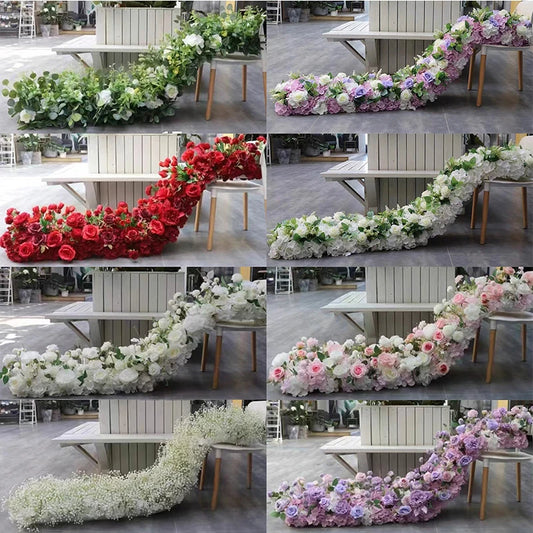Multiple colors 2m/1m/50cm Artificial Flowers Wedding Decor Table Long Runner Flower Row Backdrop Arrangement Wall Arch Decor