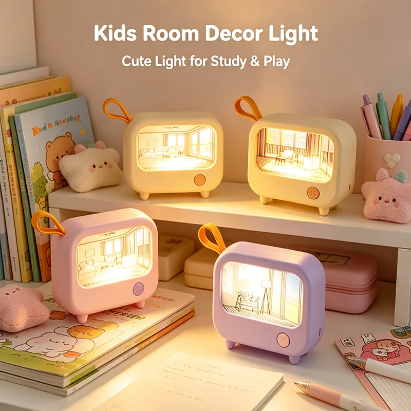 TV Painting Night Light Led Cute Child Learning Table Lamp Room Home Decoration Atmosphere Lighting Mini Desktop Birthday Gift