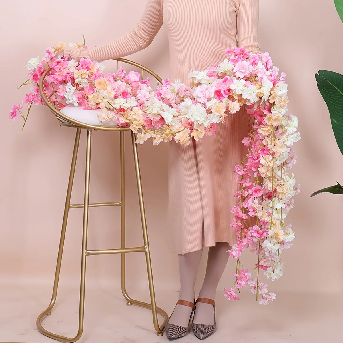 Guirnalda de flores artificiales de sakura rosa, guirnalda de flores de cerezo, decoración de arco de jardín, guirnalda de flores falsas para decoración de bodas, fiestas en casa