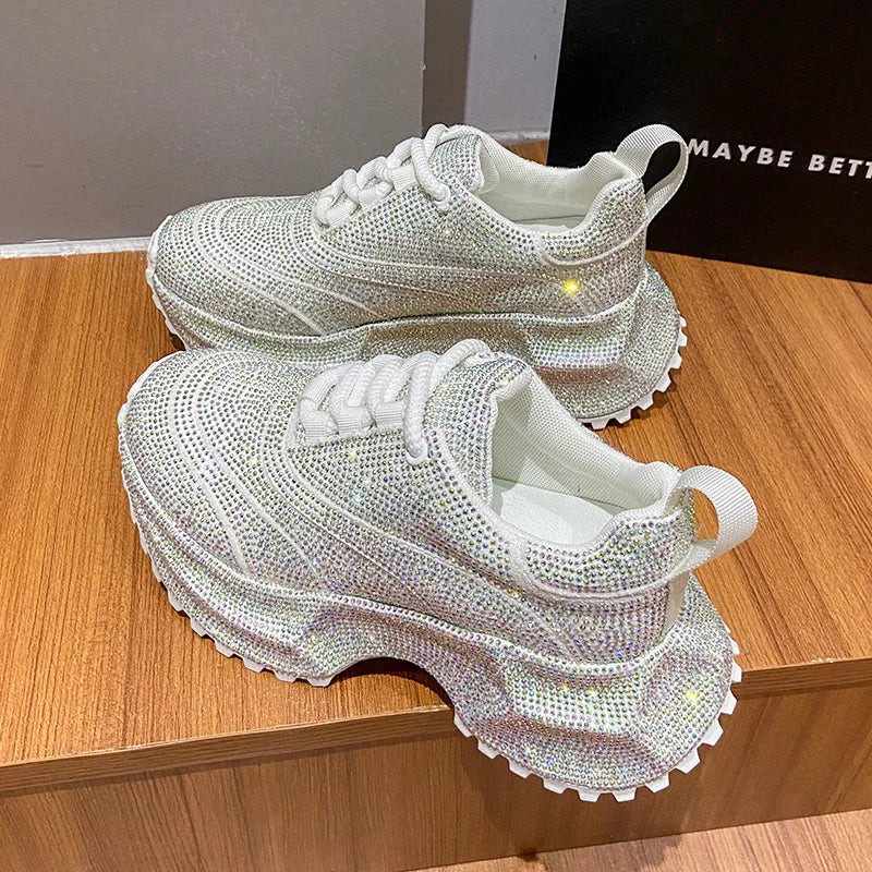 Nuove Scarpe Sportive Casual da Donna con Suola Spessa e Decorazioni in Diamanti, Design Elegante e alla Moda