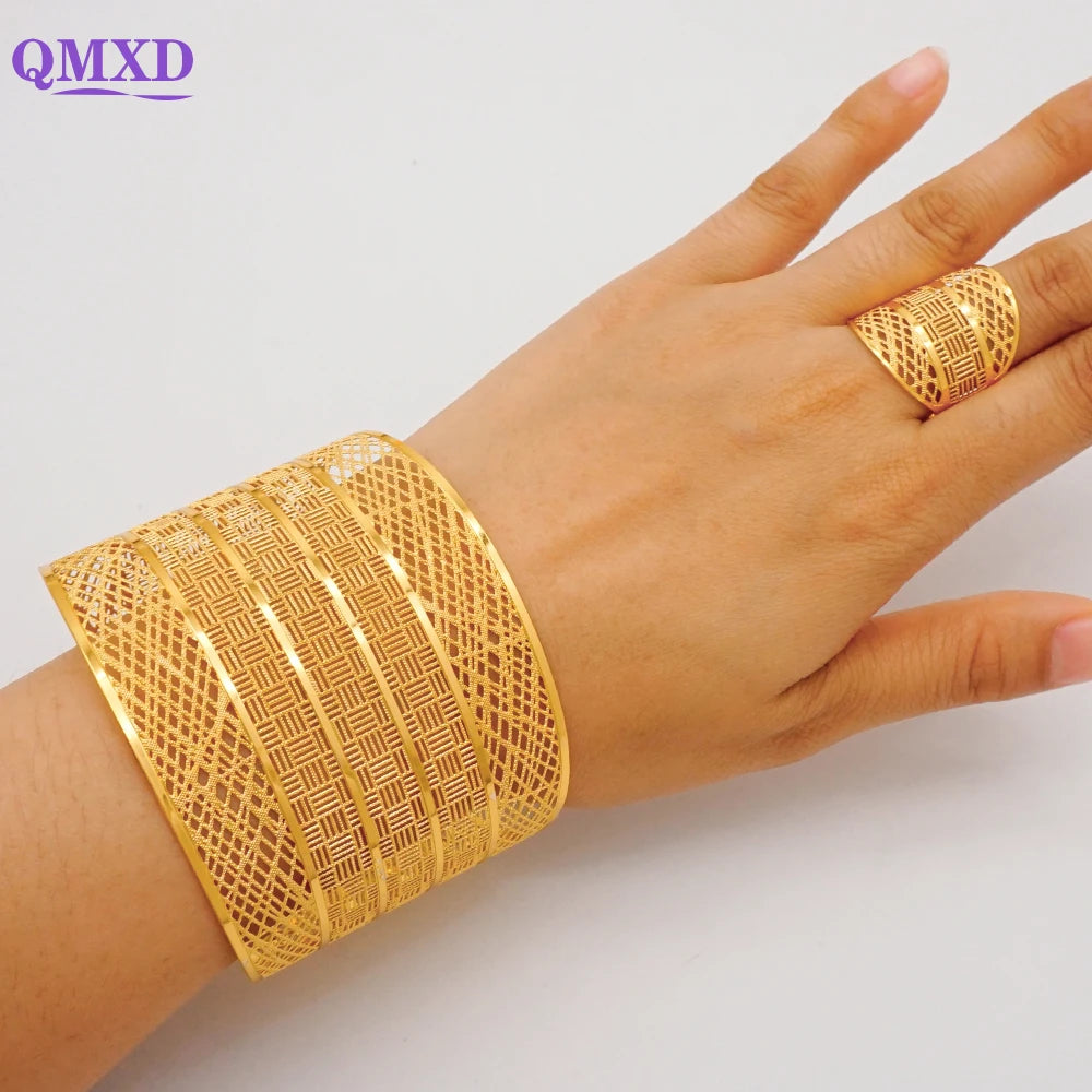 Bracciale color oro Dubai con anello per donna Bracciale con polsino a catena con ciondoli Bracciale indiano Arabo Francia Regali di gioielli da sposa