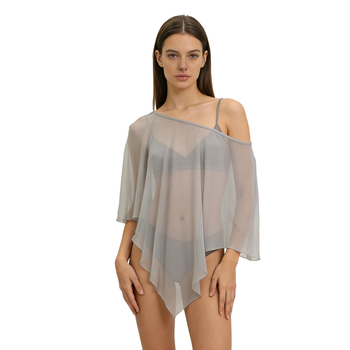 Poncho Trasparente per Donne, Scialle Asimmetrico in Rete, Mantella in Chiffon Trasparente, Copricostume per Abiti da Sera e Matrimoni