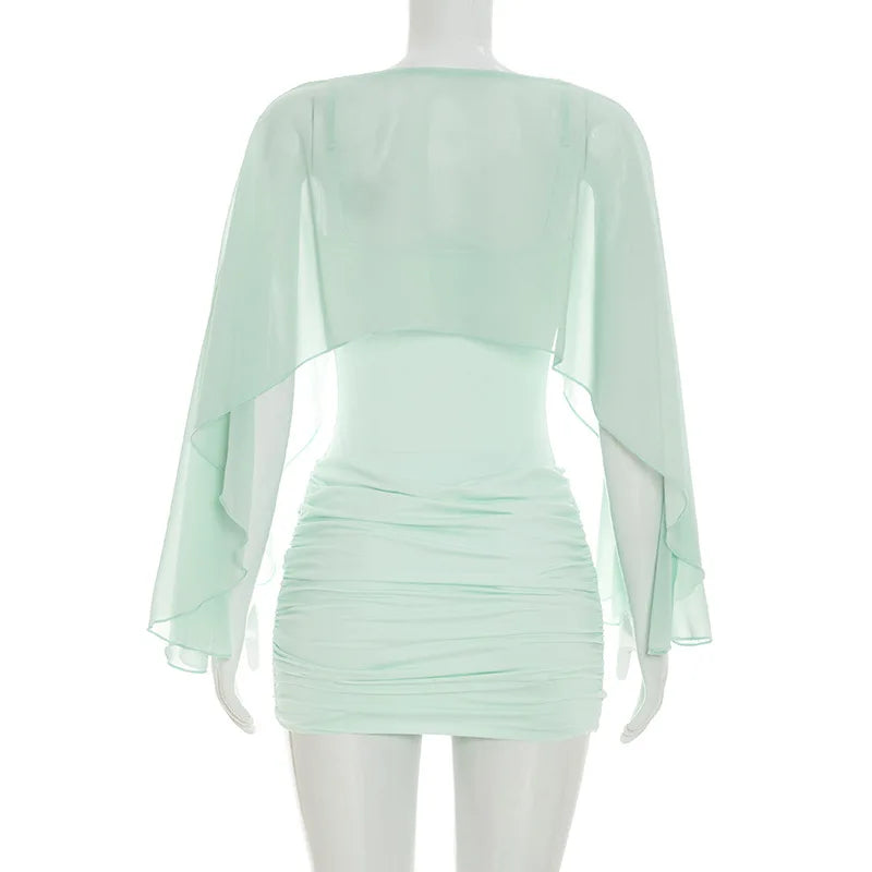 Mini Abito Sexy in Rete Trasparente da Donna, Outfit da Festa Y2K, Vestito Aderente Senza Maniche con Scollo Tondo per l'Autunno, Regalo per le Vacanze