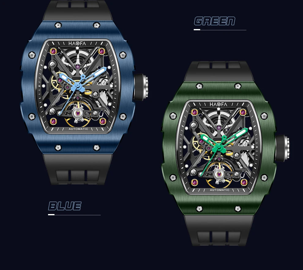 Haofa Orologio meccanico automatico scheletrato per uomo Lunetta in ceramica Zaffiro Luminoso Orologio sportivo da uomo con carica automatica impermeabile 1988