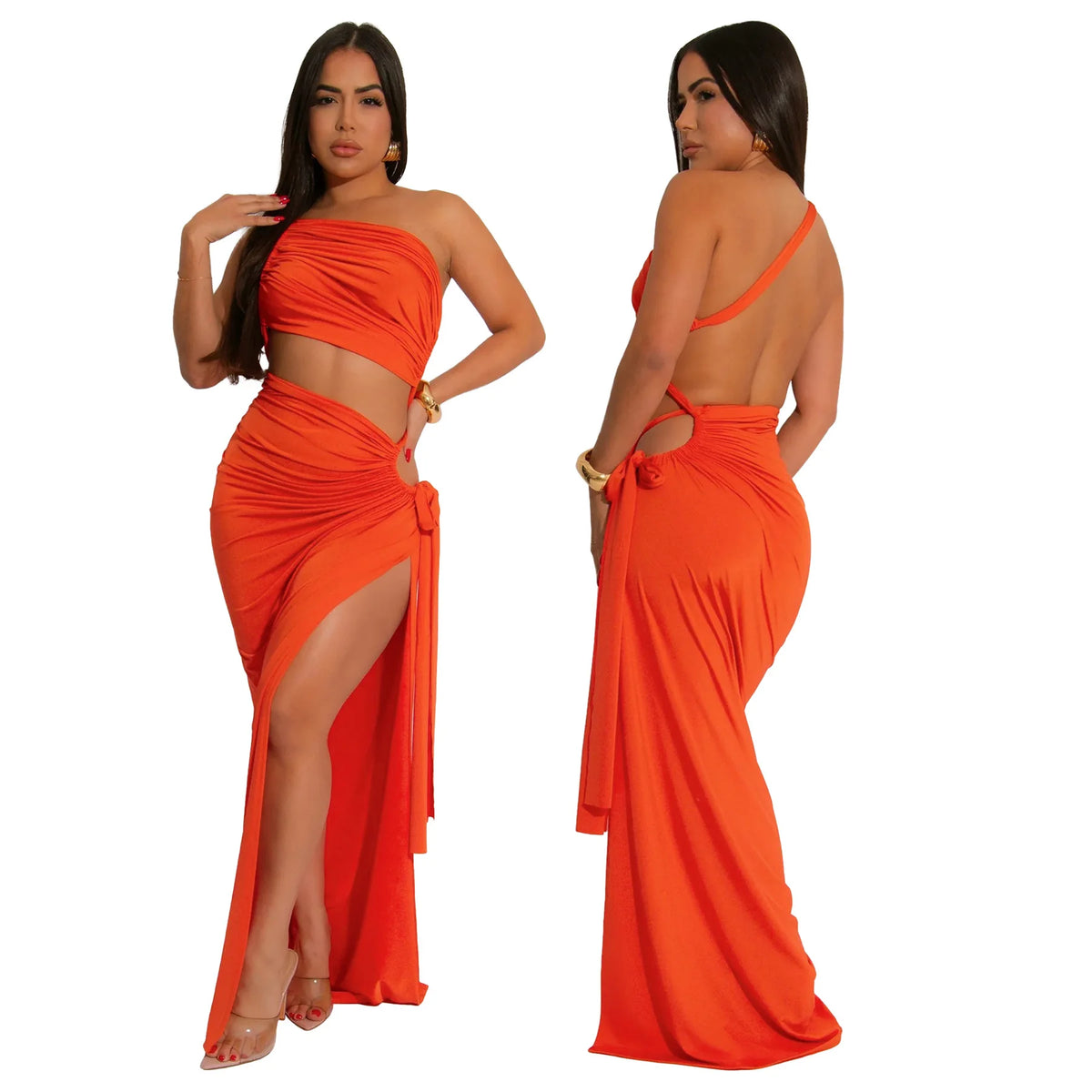 CM.YAYA Donne Senza Maniche Scava Fuori Senza Spalline Aderente Midi Lungo Maxi Vestito 2025 Estate Backless Abiti Da Festa Sexy Abiti