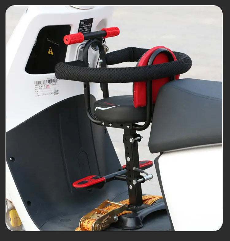Electric Scooter Child Seat Adjustable Shock Seat Electric Vehicle Child Seat with Seat Belts Armrest and Foot Pedal Detachable