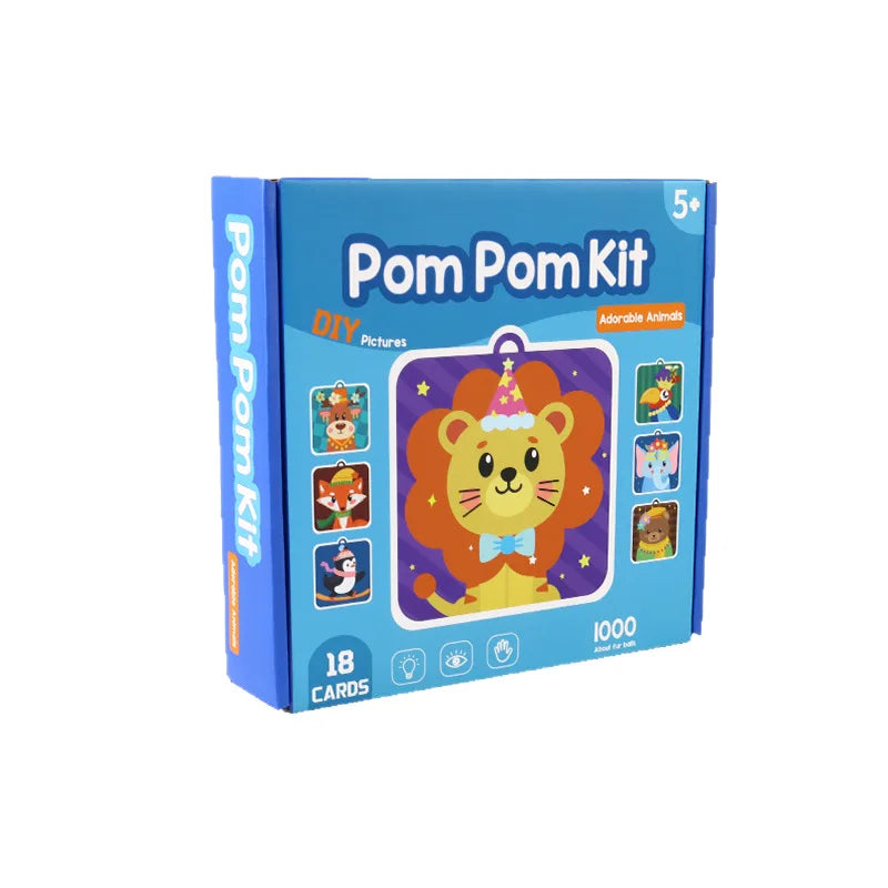Handmade Material Children's Sticker Book Educational Early Learning Animal Pompom Art Kit Cartoon Montessori Pompom Crafts Toy