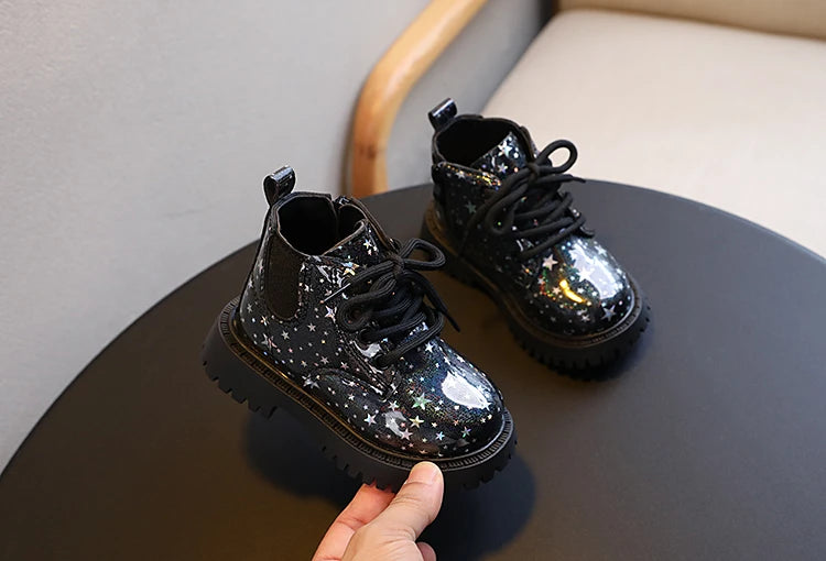 Stivali autunnali per bambini piattaforma Glimmer a stella stivali per bambini belli per il tempo libero moda Unisex alla caviglia-scarpe comode per ragazze dei ragazzi 21-30