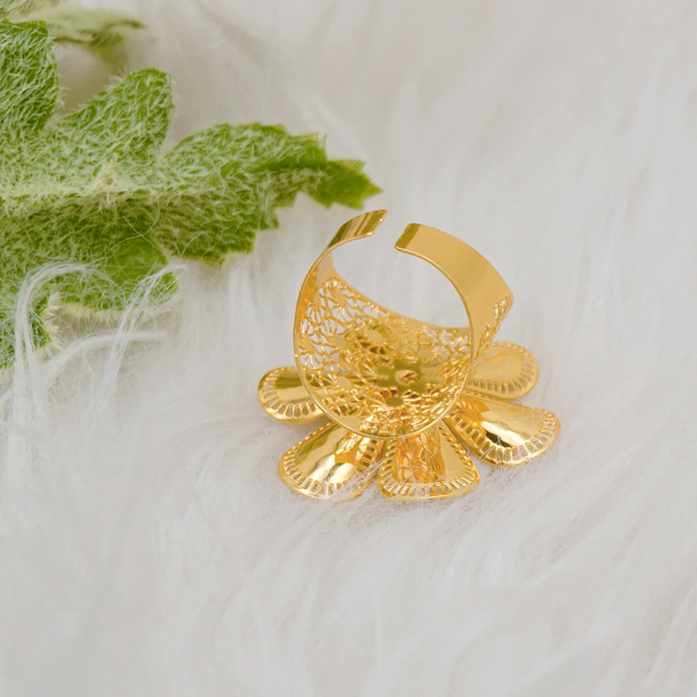 Bracciale color oro Dubai con anello per donna Bracciale con polsino a catena con ciondoli Bracciale indiano Arabo Francia Regali di gioielli da sposa