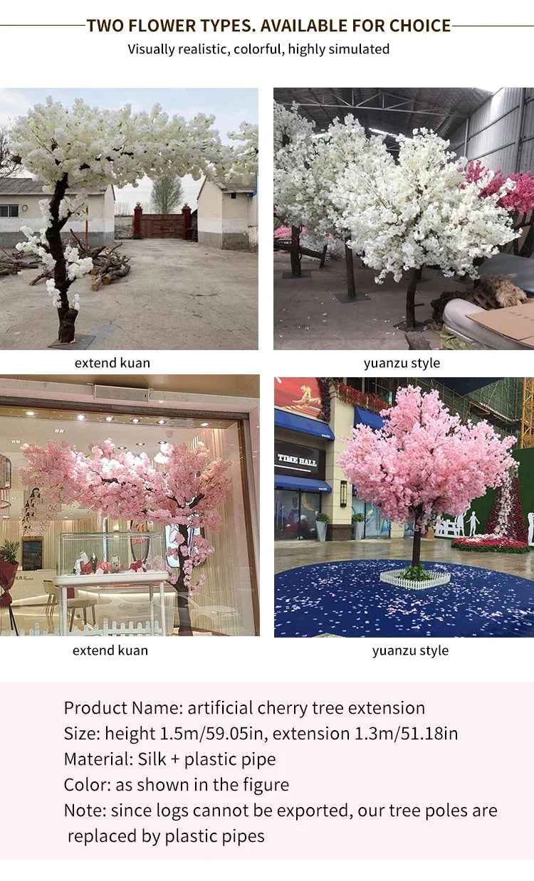 Romantic Simulation cherry tree double layer blooming cherry large plant cafe hotel shopping mall floor Decor props fake tree