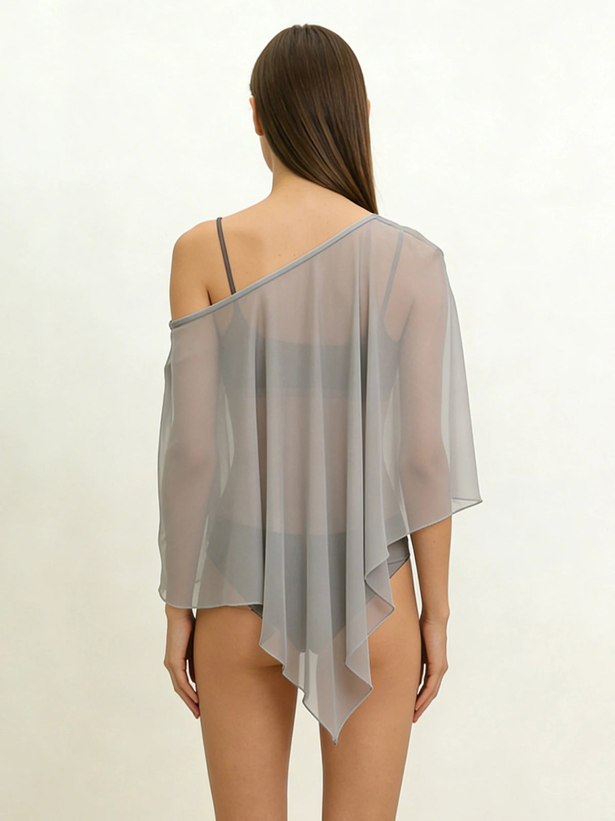 Poncho Trasparente per Donne, Scialle Asimmetrico in Rete, Mantella in Chiffon Trasparente, Copricostume per Abiti da Sera e Matrimoni
