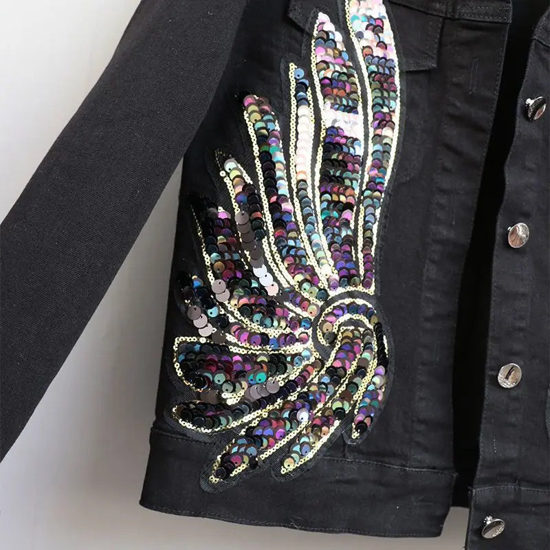 Giacca di Jeans Bianca con Paillettes da Donna, Abbigliamento Streetwear Primavera Autunno 2026, Nuova Giacca Corta Slim alla Moda con Ricami, Giacche in Denim Elasticizzato