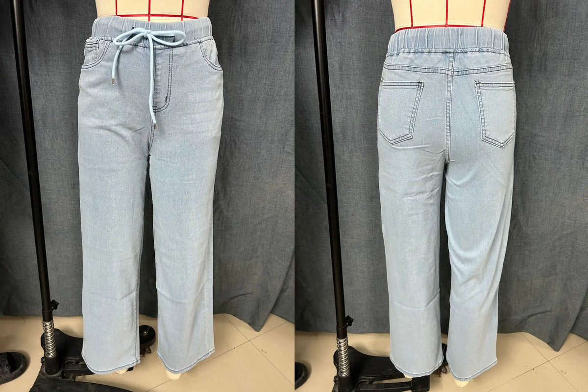 Jeans da donna di lusso alla moda 2026, casual, lavati, con coulisse, elasticizzati, a gamba dritta, stile Y2K streetwear, abbinabili a tutti gli outfit quotidiani