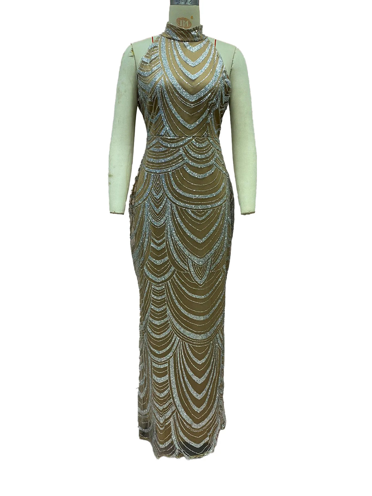 Abito da donna sexy con perline, scollo all'americana, gonna lunga trasparente, elegante stile da lavoro, in fibra di poliestere - Collezione Primavera 2025