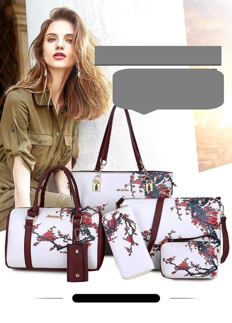 Borse a tracolla da donna con stampa floreale in stile cinese Set borsa composita pratica femminile Set da 6 pezzi marca di design Bolsa